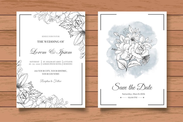 Vintage Hand Drawing Floral Wedding Card Set