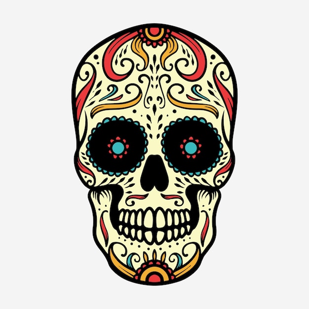 Vintage Hand Drawing Illustration Muertos Skull Head Mexican Vector