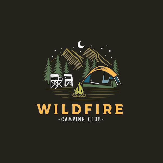 Vintage hand drawn adventure night camping logo