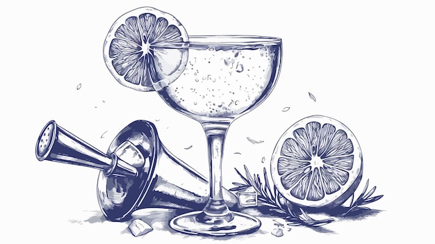 Vector vintage hand drawn alcoholic cocktail sketch