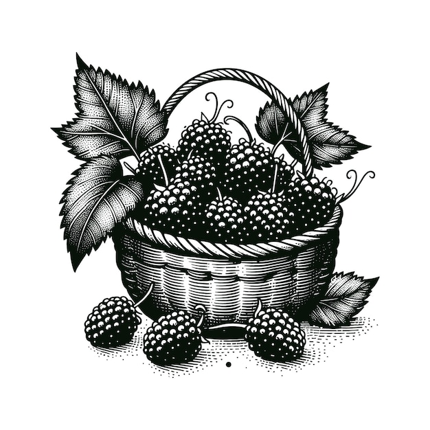 Vintage hand drawn a basket of fruit vector