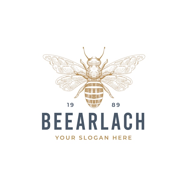 Vintage hand drawn bee logo design