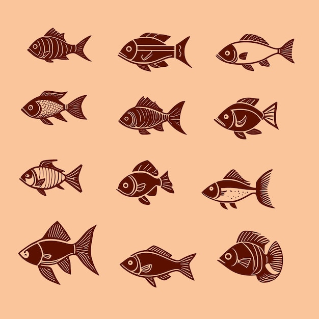 Vintage hand drawn fishes collection