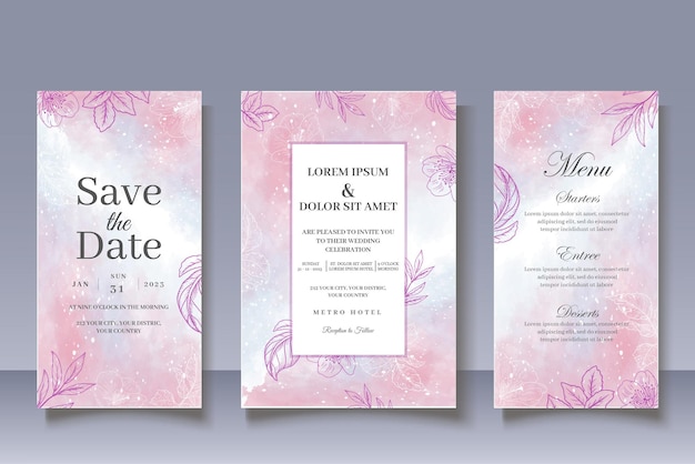 Vintage Hand Drawn Floral Wedding Invitation Card Set