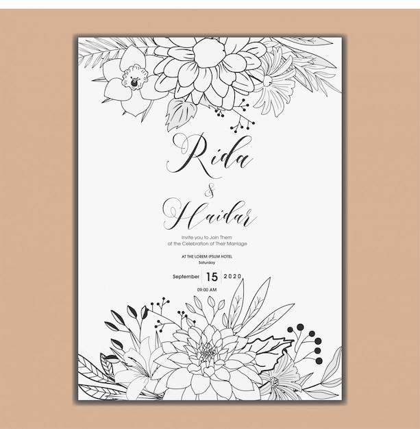 Vintage Hand Drawn Floral Wedding Invitation