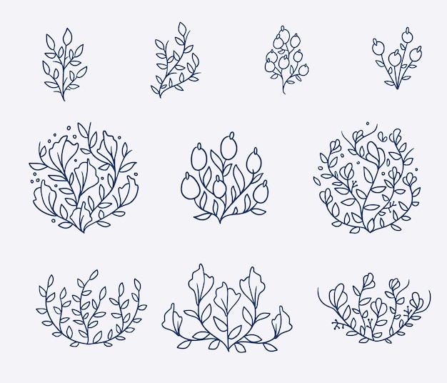 Vintage Hand Drawn Flower Illustration Set