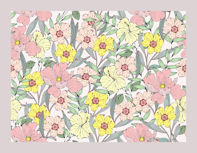 Vintage Hand Drawn Flower Seamless Pattern