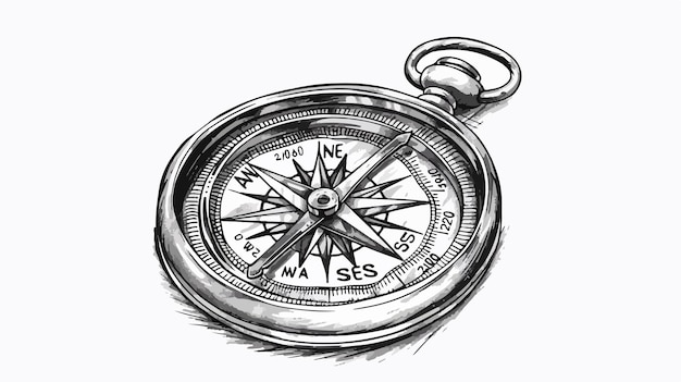 Vector vintage hand drawn magnetic compass with outlines