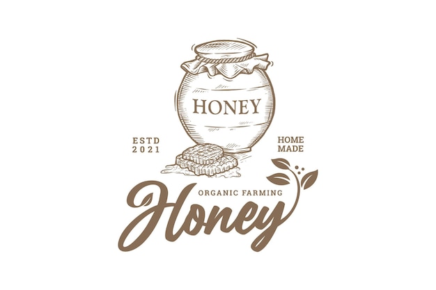 Vintage hand drawn organic honey farming logo