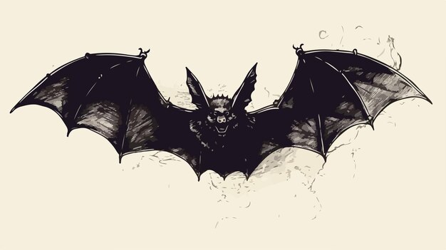 Vector vintage hand drawn paper with detailed black bat illustration