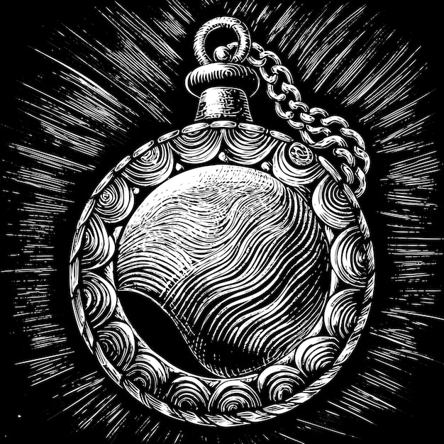 Vintage Hand Drawn Pocket Watch Classic Detailed Black and White Illustration