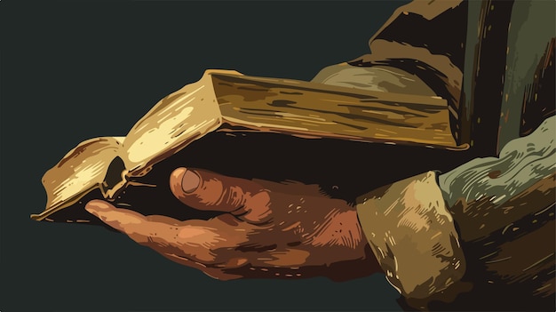 Vector vintage hand holding antique book on dark background