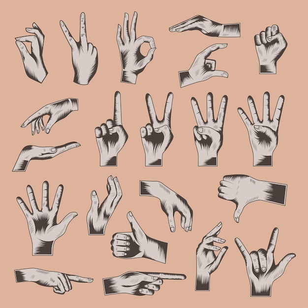 Vector vintage hand set hand sign vector illustration