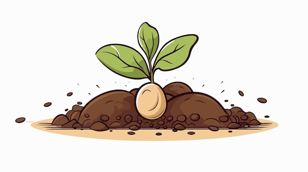 Vintage HandDrawn Cartoon Sprouting Seed Vector Illustration