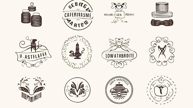 Vector vintage handmade line logo set and retro badge collection