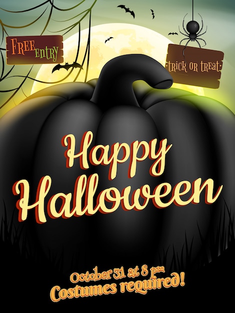 Vintage Happy Halloween Typographical Background With Pumpkin.