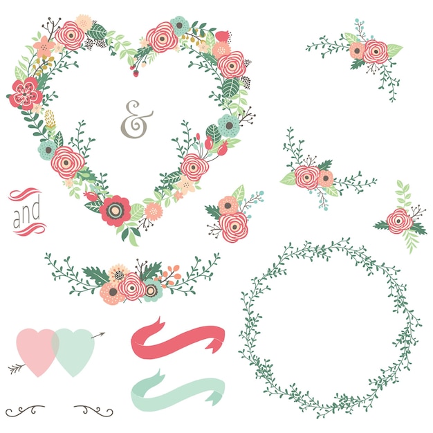 Vintage Heart Shape Wreath Elements