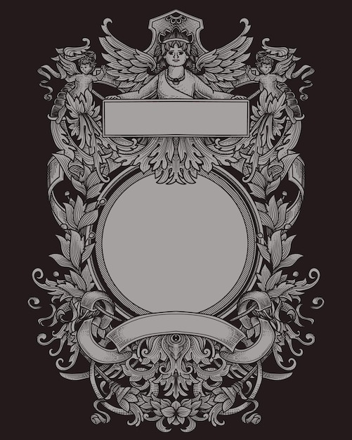 vintage heraldic frame with floral and angels