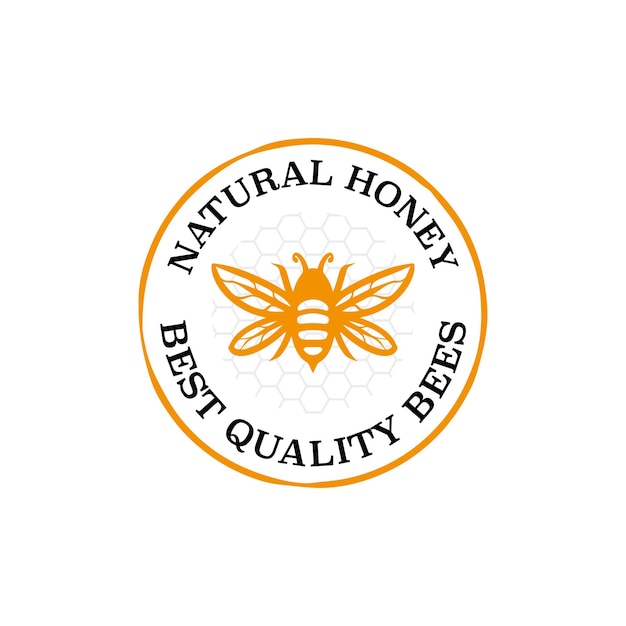 Vintage honey bee rounded emblem logo sweet honey premium quality logo design template