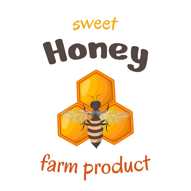 Vintage honey label design elements Vector logo or emblem with honeybee and honeycombs