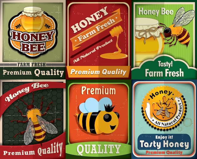 Vintage Honey poster design set