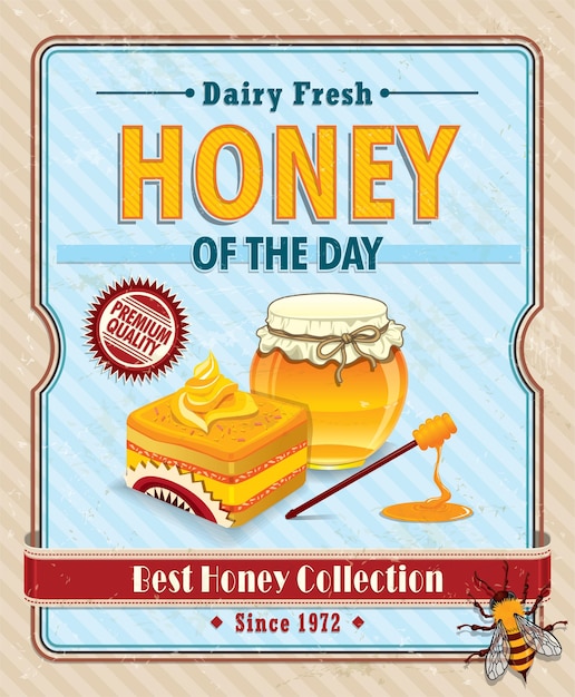 Vector vintage honey with bee poster design