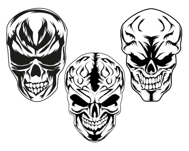 Vintage human skull angry human skull collection in different position vector for logo and tshirt