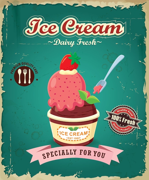 Vintage Ice Cream poster design template