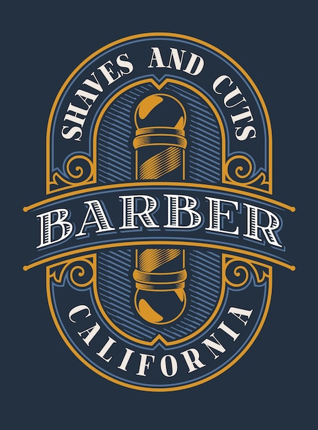 Vintage illustration for the barbershop on the dark background. All elements of lettering and text are in separate groups