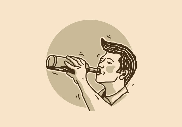 Vintage illustration drawing of man holding water bottle