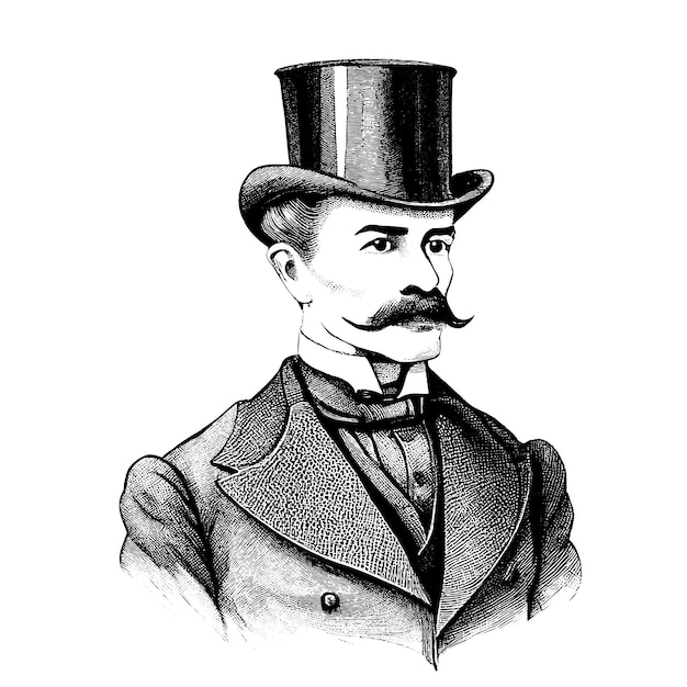 A vintage illustration of a man wearing a top hat and a top hat.