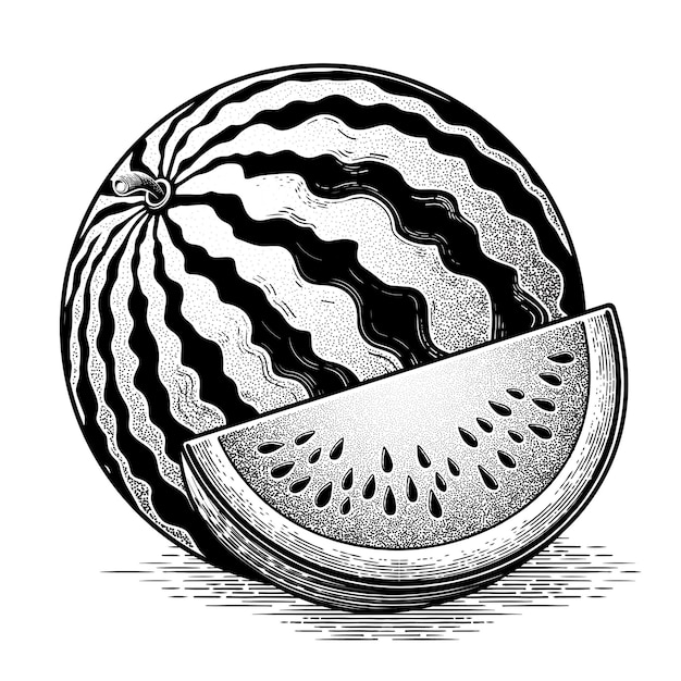 Vector vintage illustration of a watermelon hand drawn in ink vector illustration engraving style