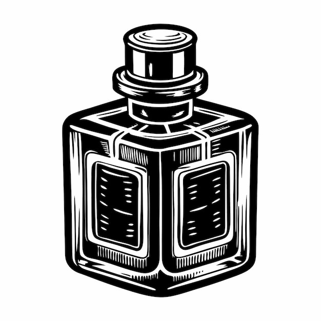 Vintage Ink Bottle Vector Illustration in Black and White for Retro Design Projects