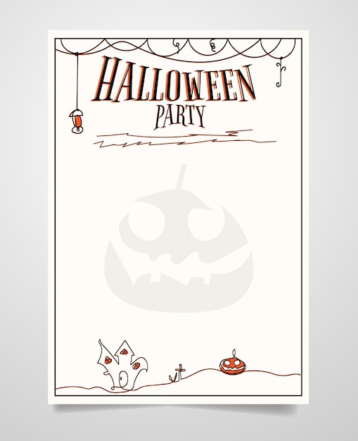 Vintage Invitation Card For Halloween Party Minimal and Trendy Line Art Style