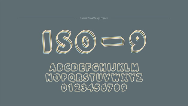 Vintage Isometric Outline Font Alphabet