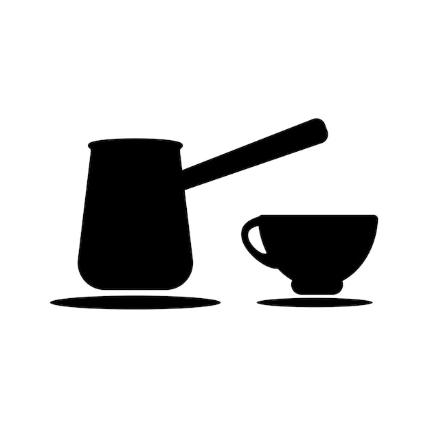 Vintage jezva for coffee and coffee cup simple black eating icon Can be used as web element eating design icon Turks with coffee Dishes icon on white background