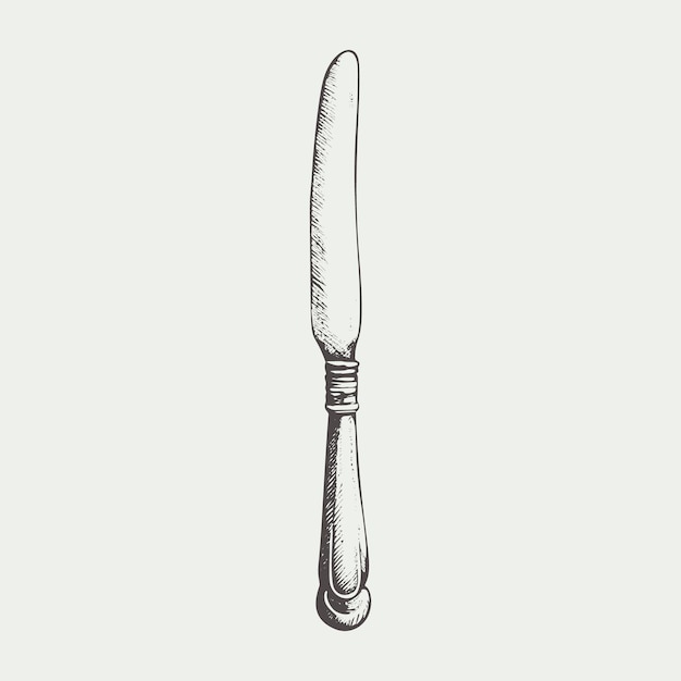 Vector vintage kitchen knife handdrawn vector illustration