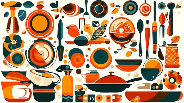 vintage kitchenware arranged in a pattern vector illustration flat 2