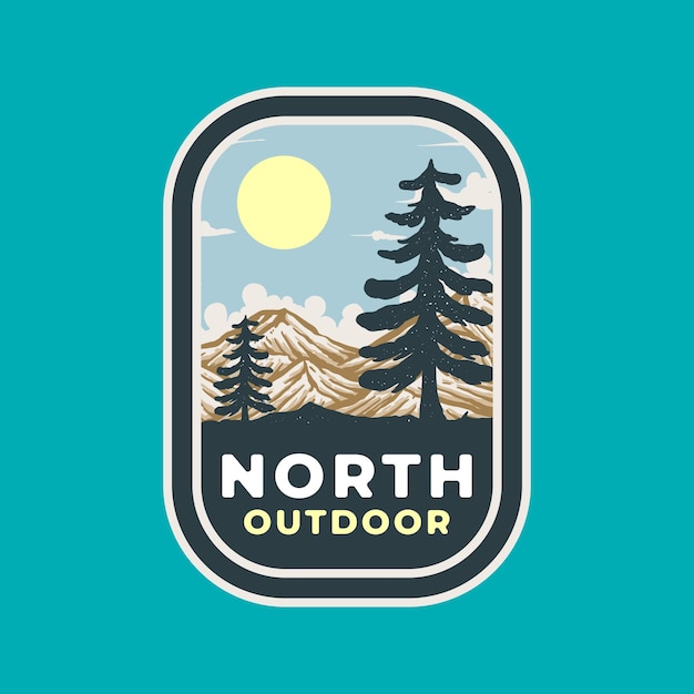 Vintage Label Badge Illustration of north outdoor with mountain and tree