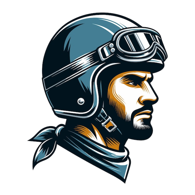 Vintage label man in a helmet design vector illustration for tshirt print poster emblem Motorcycle