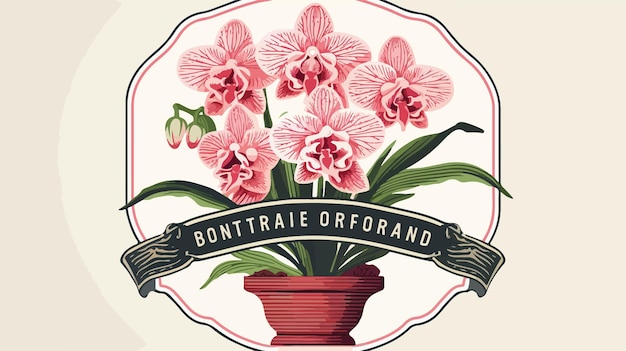 Vintage Label Template with Potted Flower Orchid Vector