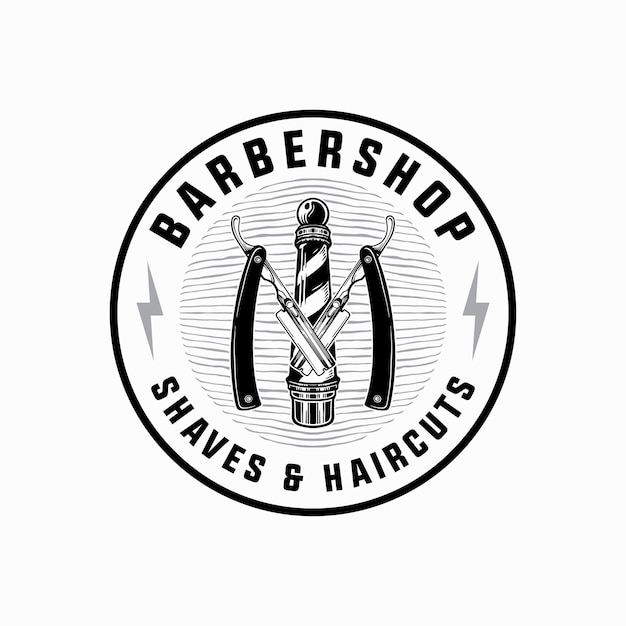 Vintage labels illustration for barbershop Badge logo design concept