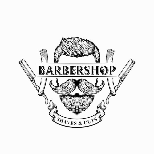 Vintage labels illustration for barbershop Badge logo design concept