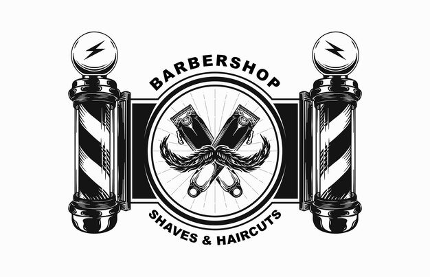 Vintage labels illustration for barbershop Badge logo design concept