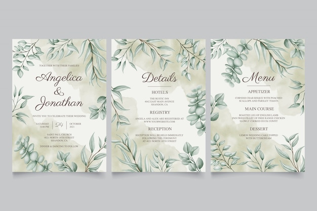 Vintage leaves for wedding invitation card template collection