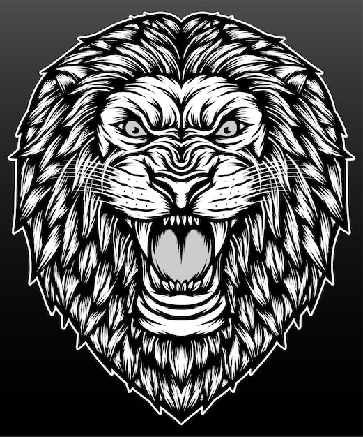 Vintage lion head isolated on black