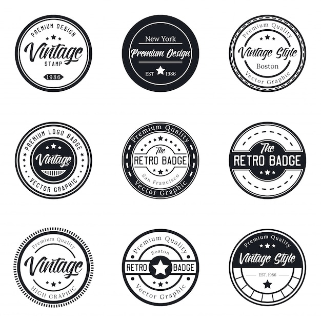 Vintage logo badge set collection