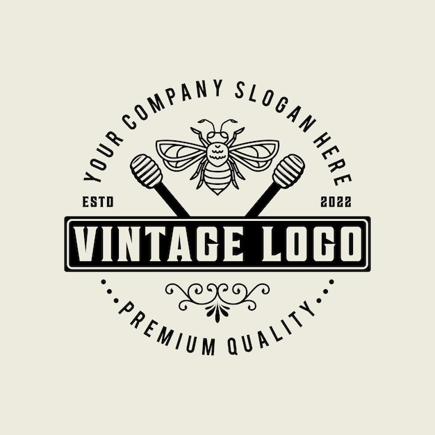 Vintage logo honey bee farm and retro vintage badge logo template