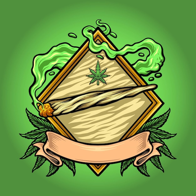 Vintage logo Ribbon and cannabis illustration