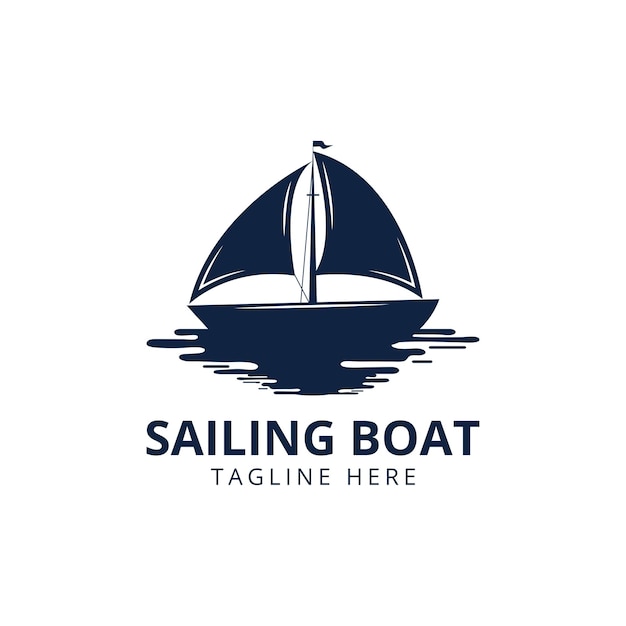 Vintage logo of sailing yacht. Design element. Sailing yacht silhouette isolated on white background. Vector illustration